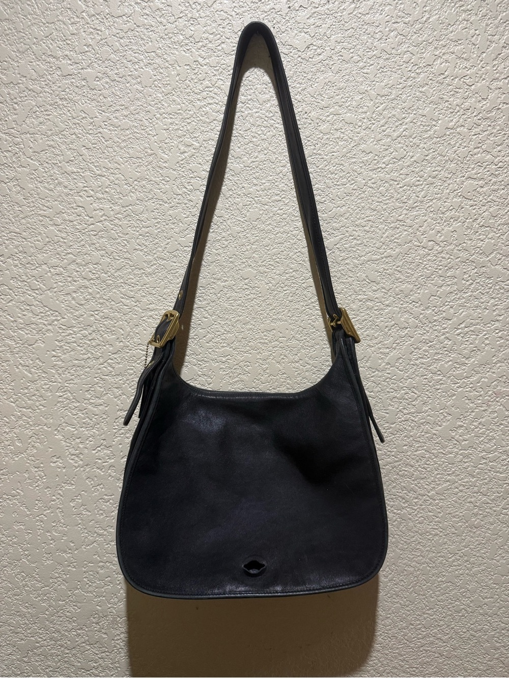 Vintage Coach Legacy Crescent 9718 Black Leather Shoulder Bag with Gold Hardware